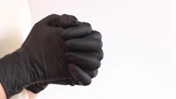 Vrouwelijke Handen Zwarte Latex Handschoenen Geneeskunde Gezondheidszorg Verpleegster Arts — Stockvideo