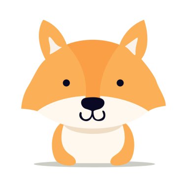 Şekillendirilmiş şirin bir tilkinin düz çizimi. Çizgi film gülen tilki, çocuklar için sevimli bir karakter. Bir hayvanın vektör çizimi