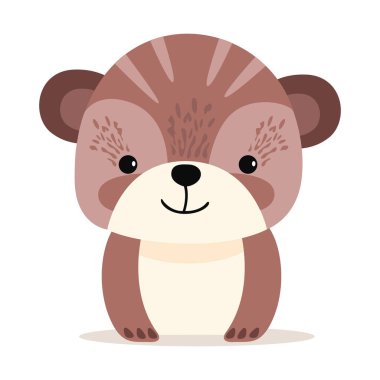 Şekillendirilmiş şirin bir ayının düz çizimi. Çizgi film bebek ayısı, çocuklar için sevimli bir karakter. Vektör illüstrasyonu