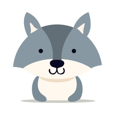 Tarz sahibi gri bir kurdun düz çizimi. Çizgi film karakteri küçük kurt yavrusu, çocuklar için sevimli bir karakter. Vektör illüstrasyonu