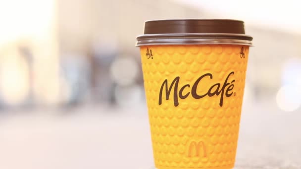 Kyiv Ukraine March 2024 Paper Latte Cup Mcdonald Fast Food — Stock Video