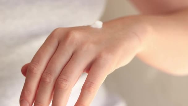 Moisturizing Cream Skin Aging Cosmetics Feminine Hand Care Woman Applying Royalty Free Stock Footage