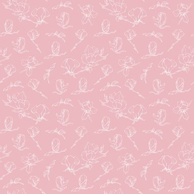 Farklı manolya çiçeklerinin desenleriyle kusursuz bir arka plan. Manolya çiçekleri, el çizimi. Çiçek botanik koleksiyonu. Bitmeyen çiçek arkaplanı