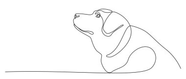 Labrador 'un doğrusal çizimi. Köpek insanın en iyi dostudur. Yetişkin köpek, minimalizm. Evcil hayvan dövmesi. Bir evcil hayvanın biçimlendirilmiş illüstrasyonu