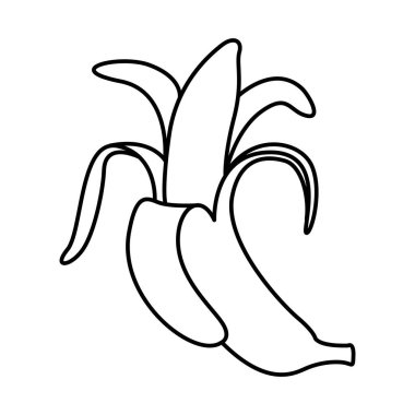 Muz, doğrusal çizim. Simge. Muz meyvesi doğrusal simgesi. Yarısı soyulmuş bir muzu boyamak için çizim