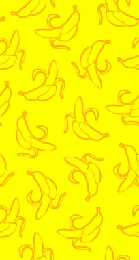 Muzlarla kusursuz bir geçmişi var. Sarı arka planda soyulmuş muz çizimleri. Çizgi çizme. Sonsuz özgeçmiş. Muz deseni, tekstil, sanat, tropik meyve