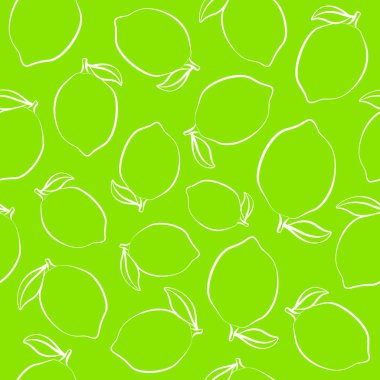 Limonlu, kusursuz bir geçmişi var. Yapraklı limon çizimleri. Çizgi çizme. Sonsuz özgeçmiş. Citrus meyve deseni, tekstil, sanat, limon