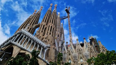 Barselona, İspanya. 19 Eylül 2024. Sagrada Familia Katedrali, dünyanın en büyük tamamlanmamış Katolik kilisesi. Katedralin mimarı Antonio Gaudi 'dir. Katedral dışa dönük, detaylar
