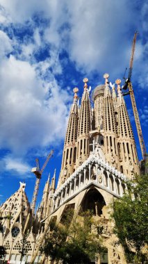 Barselona, İspanya. 19 Eylül 2024. Sagrada Familia Katedrali, dünyanın en büyük tamamlanmamış Katolik kilisesi. Katedralin mimarı Antonio Gaudi 'dir. Katedral dışa dönük, detaylar