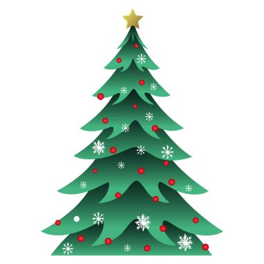 Yeşil Noel ağacı. Madalyalı yeni yıl ağacı. Mutlu Noeller ve mutlu yıllar.