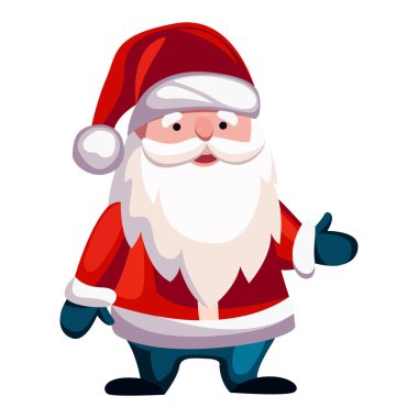 Noel Baba vektör çizimi. Mutlu Noeller ve mutlu yıllar konsepti. Çizgi film Noel Baba 'sı çizimleri izole etti. Bıyıklı ve sakallı Noel Baba, kırmızı elbiseli yaşlı adam.