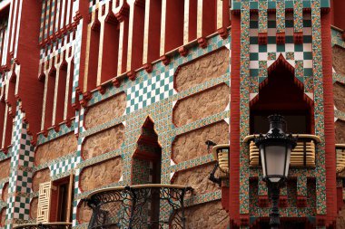 Barcelona, Spain - September 19, 2024: Facade of Casa Vicens, the first masterpiece of Antoni Gaudi, built between 1883 and 1885. Exterior of the modernist house Casa Vicens, Catalonia. Details clipart