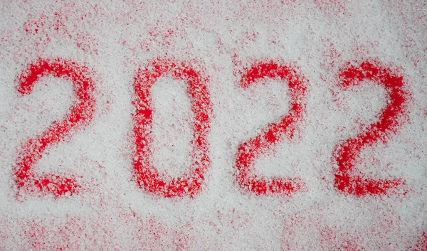 Festive New Years Flatlay Composition Number 2022 Snowy Background Close — Stock Photo, Image