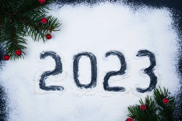 2023 sayısı una yazılmıştır. Noel ve yeni yıl pişirme konsepti. Üst Manzara. Düz Yatay.