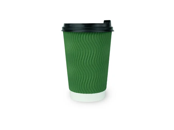 Jednorázové Vlnitý Papírový Šálek Kávu Zelené Barvě Izolované Bílém Pozadí — Stock fotografie