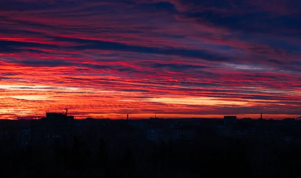 stock image Evening red-orange sky over the city. Sunset. Selective focus. Noise.