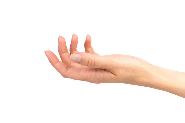 Рука молодой женщины изолирована на белом фоне.