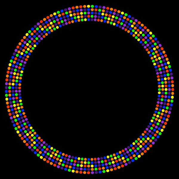彩虹色点缀框 圆形框架 色点图案孤立在黑色背景上 频谱概念Spectrum Concept 边境回合模板 — 图库矢量图片