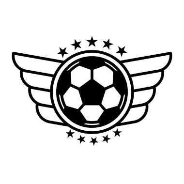 Yıldız ve kanat amblemli logo futbolu. Futbol tasarımı konsepti. Vektör illüstrasyonu.