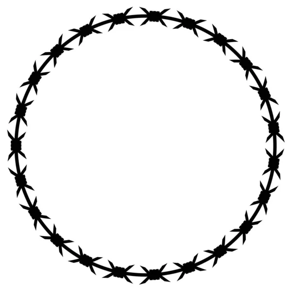 圆形带刺铁丝网边框模板 白色背景的轮廓 监狱围栏概念 — 图库矢量图片