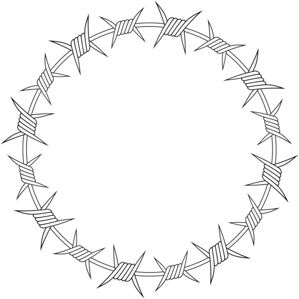 Κύκλος Αγκαθωτό Σύρμα Πρότυπο Συνόρων Γραμμή Μπαρμπ Λευκό Φόντο Έννοια — Διανυσματικό Αρχείο