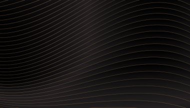Abstract dark elegant wavy background with curved gold lines. Concept of black gradient cover wallpaper with dynamic effect. Vector illustration for design.