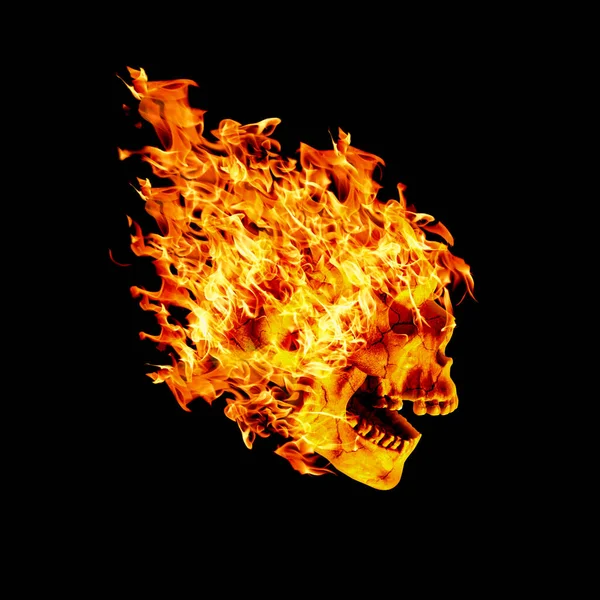 Siyah Arka Planda Soyut Ateş Yakma Kafatası Grafik Tasarımı Için — Stok fotoğraf