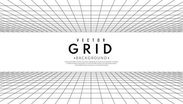 Abstraktes Perspektivraster Auf Weißem Hintergrund Wireframe Raumkonzept Graphischer Vektor Flacher — Stockvektor