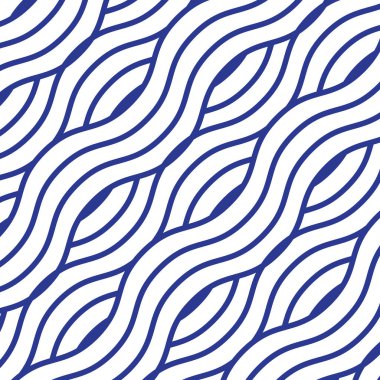 Dalgalı okyanus mavisi, su dalgalarıyla kusursuz desen, duvar kağıdı, tekstil ve moda tasarımı için vektör çizimi. Japon tarzı konsept