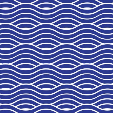 Dalgalı okyanus mavi, su dalgaları ile kusursuz desen, Duvar kağıdı, tekstil ve moda tasarımı için vektör illüstrasyon.