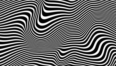 Soyut siyah dalga çizgi desenli arka plan. İllüzyon konsepti. Vektör illüstrasyonu.