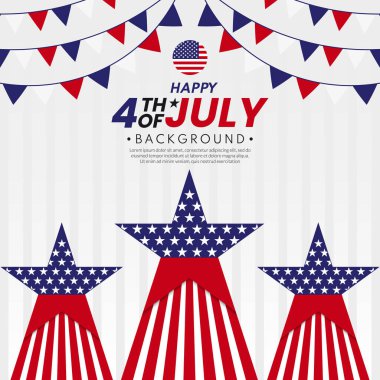 Amerikan bayrağı çizgili arka plan. 4 Temmuz kutlama konsepti. Amerikan bayrağı şablonu. Düz stil tasarım. Vektör illüstrasyonu.