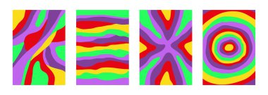 Eski tarz 60 'lar, 70' ler tarzında parlak asit içerikli modaya uygun soyut bir set. Vektör illüstrasyonu