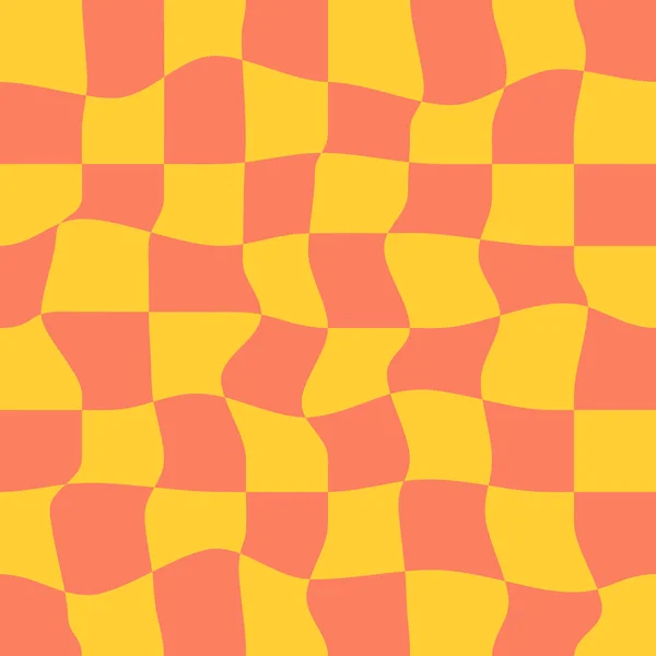 Twisted Karierten Bunten Hintergrund Abstraktes Vektormuster Retro Wellenförmiges Psychedelisches Schachbrett — Stockvektor
