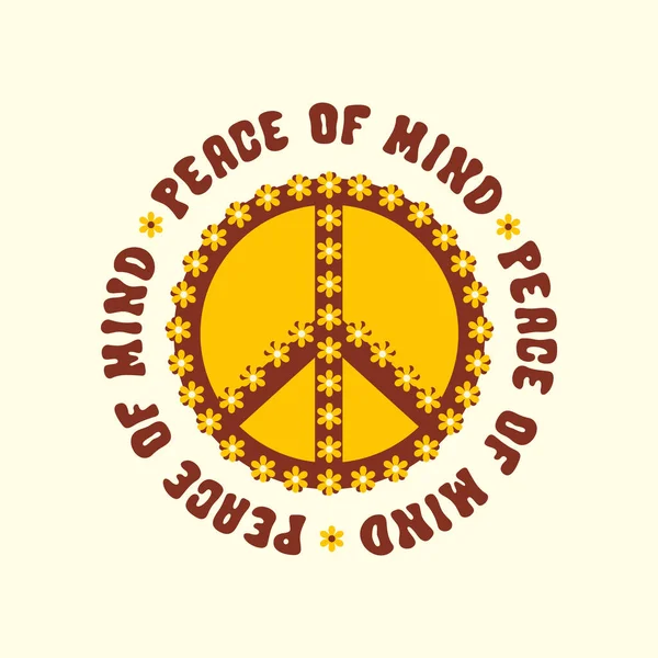 Peace Mind Estampado Vintage Retro Redondo Con Símbolo Paz Flores — Vector de stock