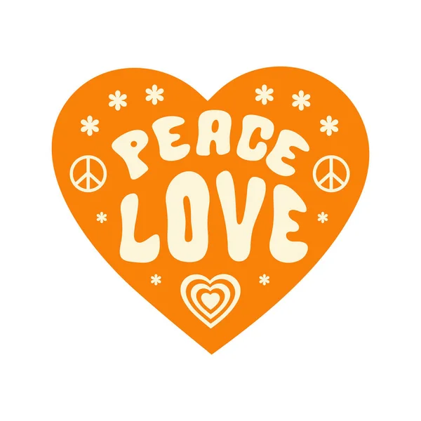 Retro Paz Amor Slogan Com Símbolo Paz Flores Bonitos Forma — Vetor de Stock