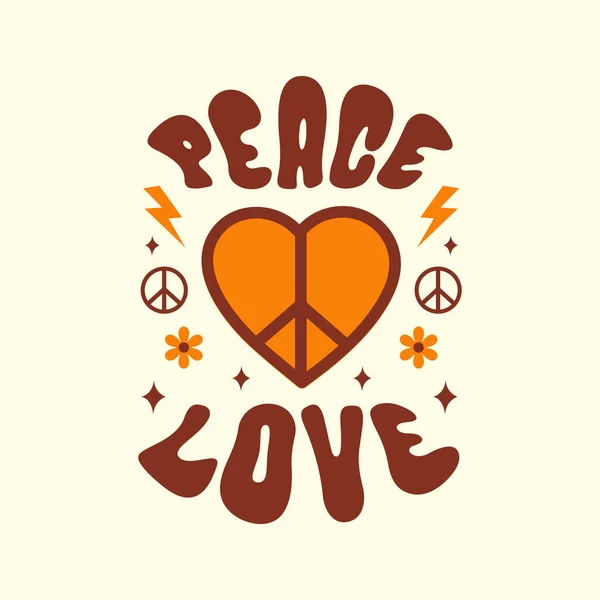 Paz Ilustração Vetorial Amor Com Elementos Coração Hippie Slogan Vintage — Vetor de Stock