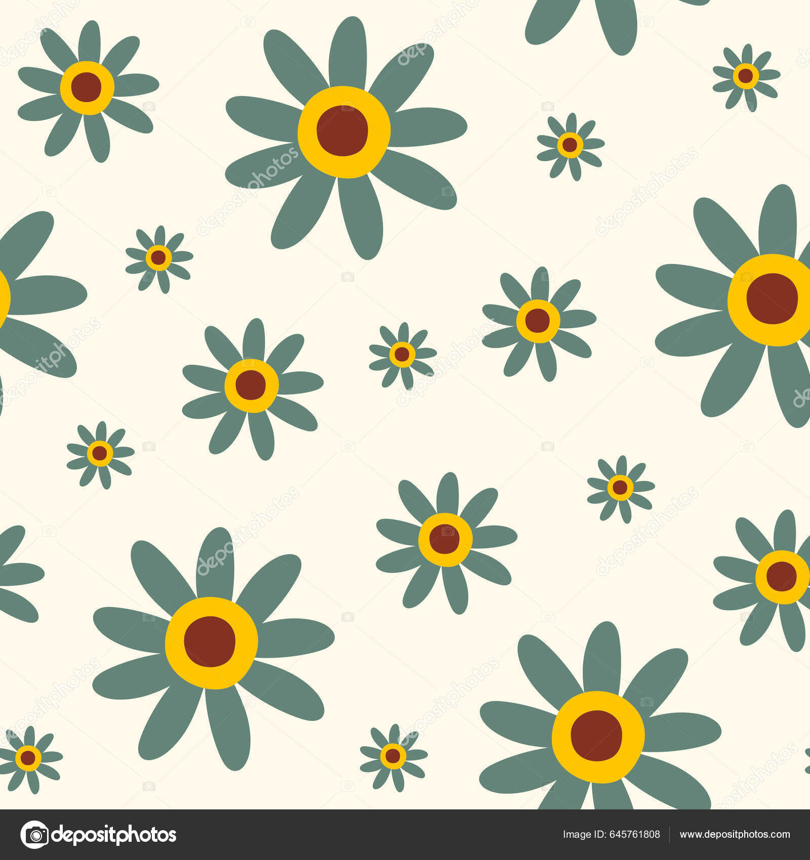 Floral Vector Background With Vintage Groovy Daisy Flowers