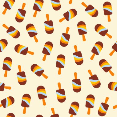 Pastel arka planında dondurma olan eski model dikişsiz desen. Posterler için vektör baskısı, ambalaj kağıdı, arka plan, duvar kağıdı, yapıştırma kitabı, tekstil