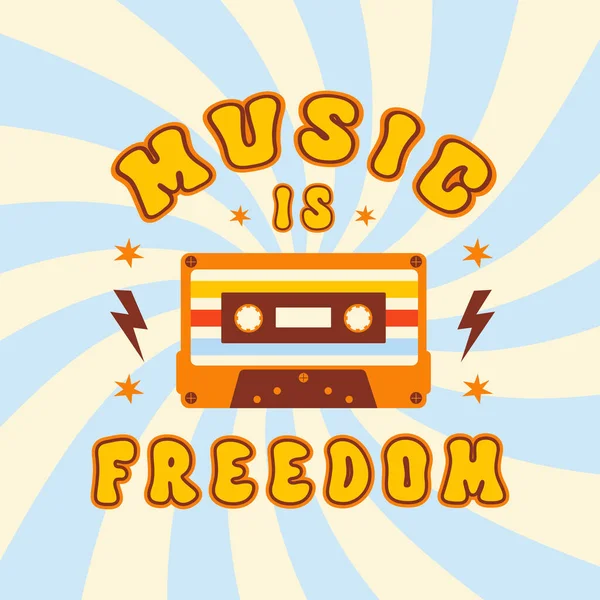 Music Freedom Retro Poster Audio Cassette Spiral Swirled Radial Striped — Stock Vector
