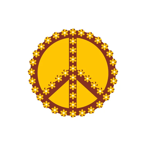 Символ Мира Цветы Изолированы Белом Фоне Ретро Красочная Векторная Иллюстрация — стоковый вектор