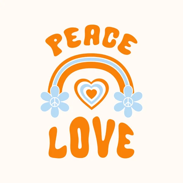 Paz Ilustração Vetorial Amor Com Arco Íris Flores Coração Impressão — Vetor de Stock