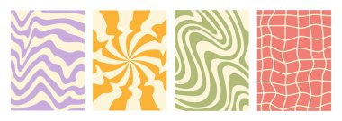 Retro moda set dalgaları, girdap ve bozuk arka planlar. Eski tarz modaya uygun vektör dokusu. Pastel renkler