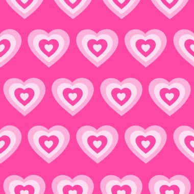 Mükemmel romantik kalpler kusursuz desen. Tekstil, ambalaj kağıdı, web tasarımı ve 60 'lı, 70' li yıllarda sosyal medya için hippi retro baskısı. Vektör illüstrasyonu