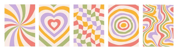 一套70 80年代风格复古的垂直背景 华丽的嬉皮士抽象迷幻设计 矢量说明 — 图库矢量图片
