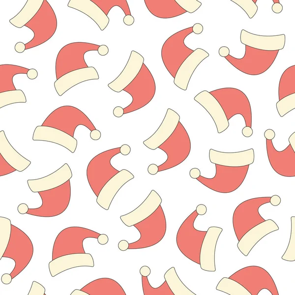 Nahtloses Muster Mit Nikolausmütze Auf Weißem Hintergrund Weihnachtsdesign Retro Stil — Stockvektor