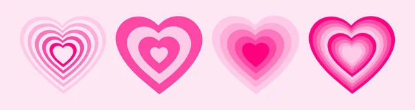 矢量设置隧道浪漫的心脏在粉红色的颜色 复古背景在风格70 80年代 同心圆孤立的图标 — 图库矢量图片