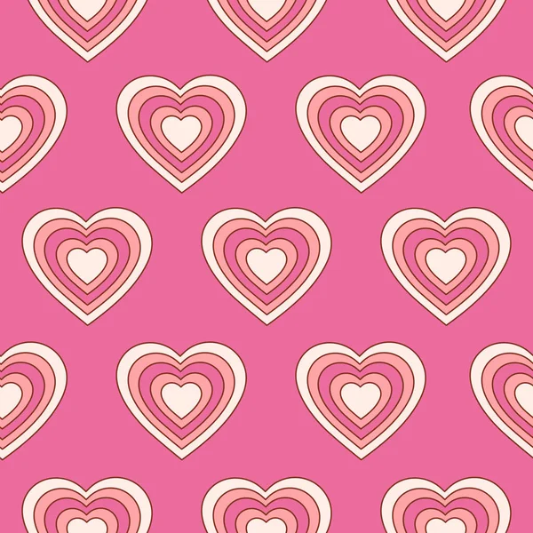 Mükemmel romantik kalpler kusursuz desen. Tekstil, ambalaj kağıdı, web tasarımı ve 60 'lı, 70' li yıllarda sosyal medya için hippi retro baskısı. Vektör illüstrasyonu
