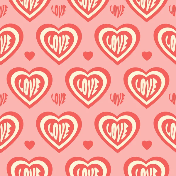 Geçmişe dönük, harika kalpler, kusursuz desen. Sevgililer Günü dekorasyonu için 60 'lar, 70' ler tarzında romantik baskı. Moda vektör illüstrasyonu. Pastel renkler