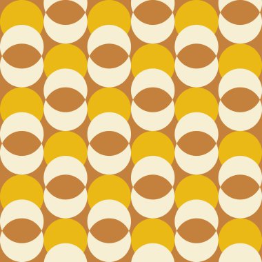 60 'lar, 70' ler tarzında estetik bir model. Hilal aylı bir yüzyılın ortalarında. Geometrik vektör izi. Sarı ve kahverengi renkler